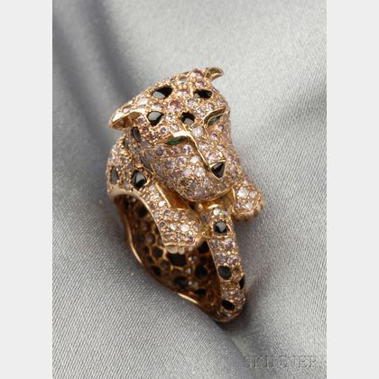 18kt Rose Gold, Colored Diamond, and Onyx Panther Ring