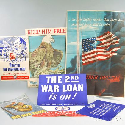 Eight Vintage and Reproduction War Bonds Posters