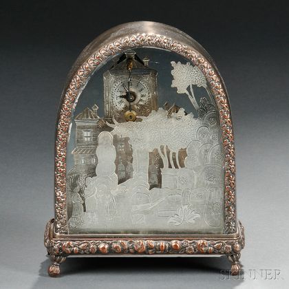 Continental Silver-plated Diorama-form Clock