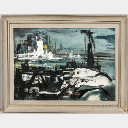 Xavier Gonzalez (American, 1898-1993) Seascape in Gray: Urban Waterfront