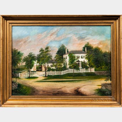 American School, 19th Century Portrait of a White House with a White Picket Fence