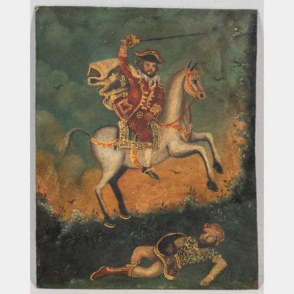 Continental, Possibly French, School, 18th/19th Century A Mounted Officer with a Fallen Foe