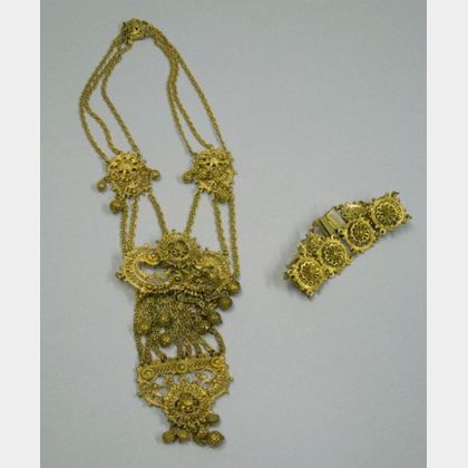 Indo-Craft Goldtone Necklace and Bracelet Suite. 