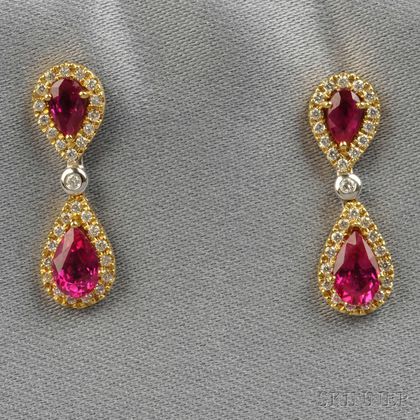 18kt Gold, Ruby, and Diamond Earpendants