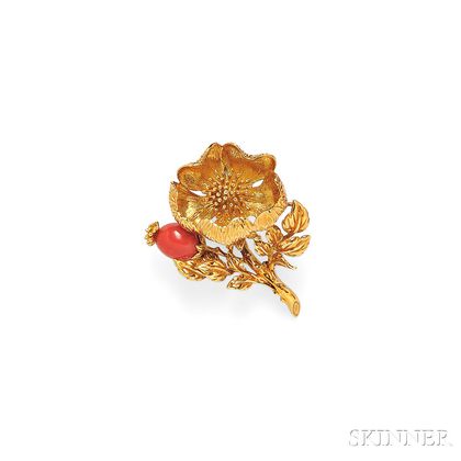 18kt Gold and Coral Flower Brooch, Tiffany & Co.