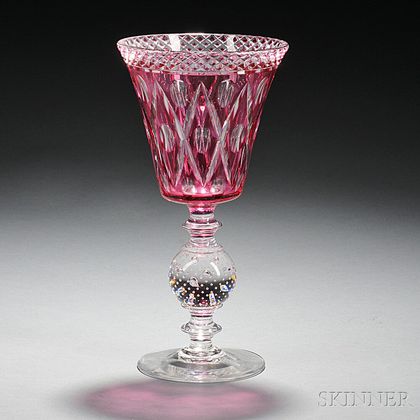Pairpoint-type Rosaria Overlay Glass Adelaide Pattern Chalice