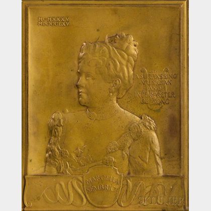 After Karl Heinrich Gruppe (American, 1893-1982) Portrait Plaque Honoring Marcella Sembrich