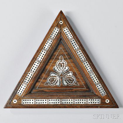 Rosewood Mother-of-pearl-inlaid Triangular Cribbage Board