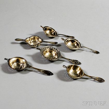 Six Sterling Silver Tea Strainers