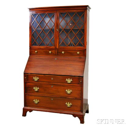 Attributed to A.H. Davenport Georgian-style Glazed Mahogany Secretary/Bookcase