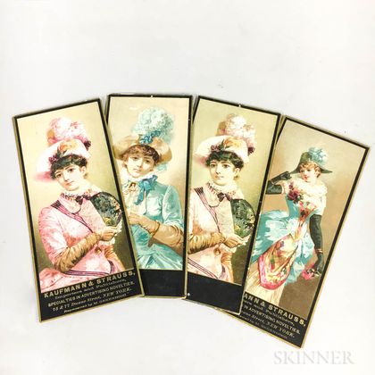 Set of Four Kaufman & Strauss Figural Lithographed Display Cards