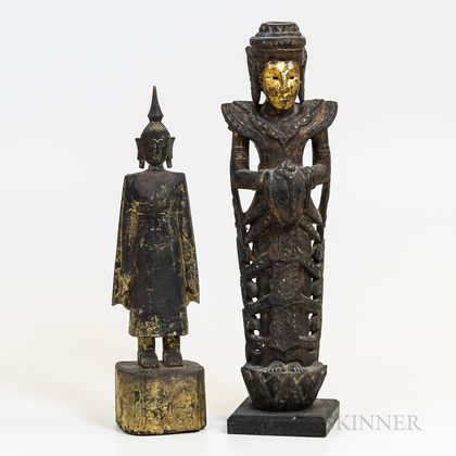 Two Thai Buddhist Figural Carvings