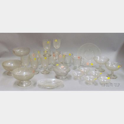 Twenty-eight Piece Set of Colorless Pressed Pattern Glass Tableware