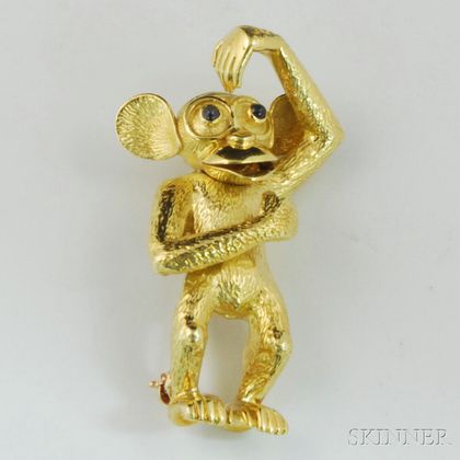 18kt Gold Monkey Pin