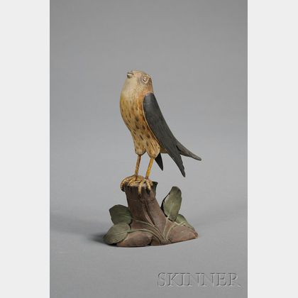 Carved and Polychrome Painted Sparrow Hawk Figure