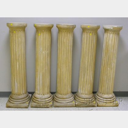 Set of Five Plaster Fluted Columnar Pedestals