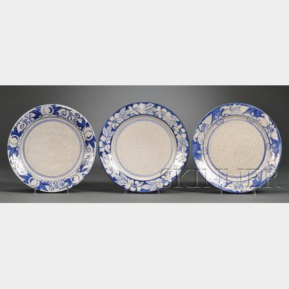 Three Dedham Pottery Dinner Plates
