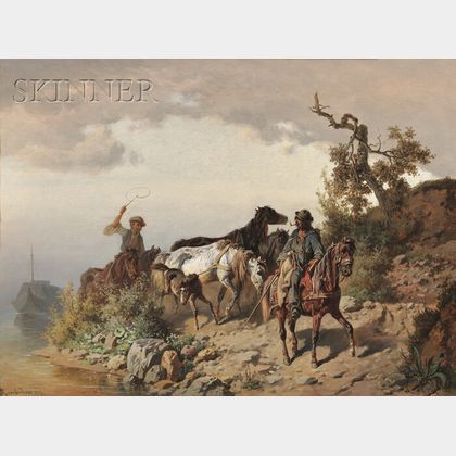 Adolph van der Venne (Austrian, 1828-1911) The Horses on the Danube