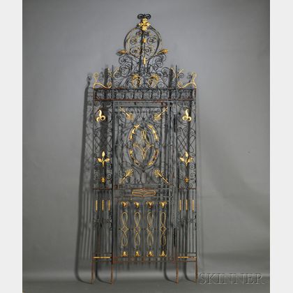 Large Rococo Wrought Iron Painted and Gilded Gate
