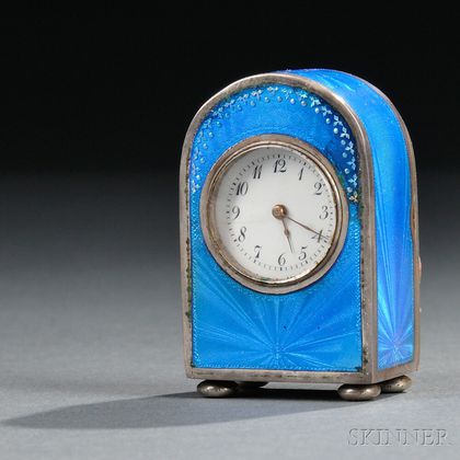 Silver-framed Blue Guilloche Boudoir Clock
