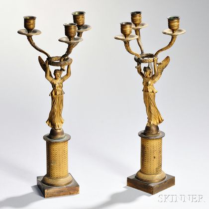 Pair of Empire Gilt-bronze Three-light Candelabra