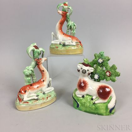 Three Staffordshire Ceramic Animals