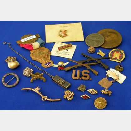 Lot of Fraternal, Military and Commemorative Pins, Fob, Medals, Etc. 