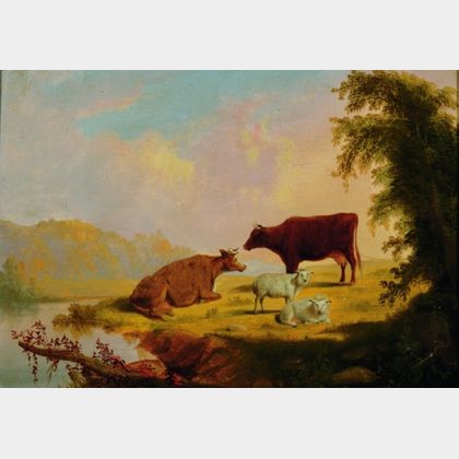 Attributed to Thomas Hewes Hinckley (American, 1813-1896) Cattle and Sheep at Pasture
