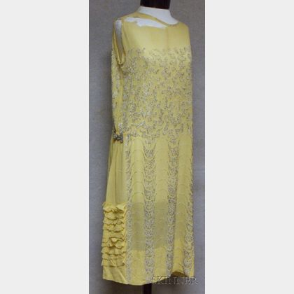 1920s Yellow Silk Beaded Party Dress