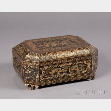 Gilt Decorated Chinese Export Lacquer Sewing Box