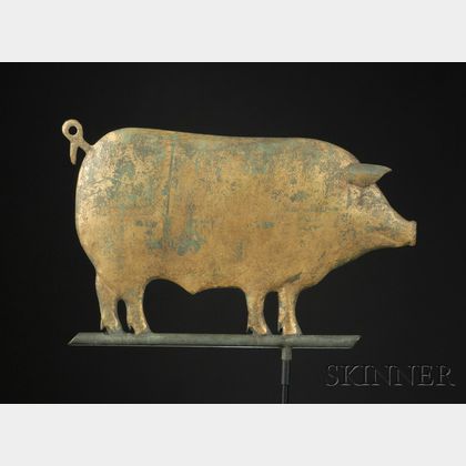 Small Molded Copper Gilt Pig Weather Vane