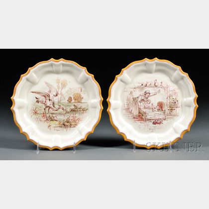 Pair of Wedgwood Queen's Ware Emile Lessore Decorated Plates