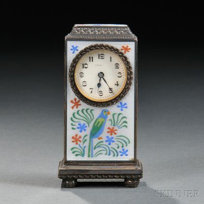Argent Dore Sterling Silver and Enamel Boudoir Clock