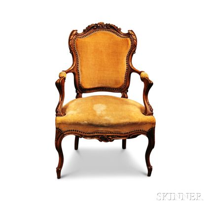 Louis XV-style Carved Walnut Fauteuil