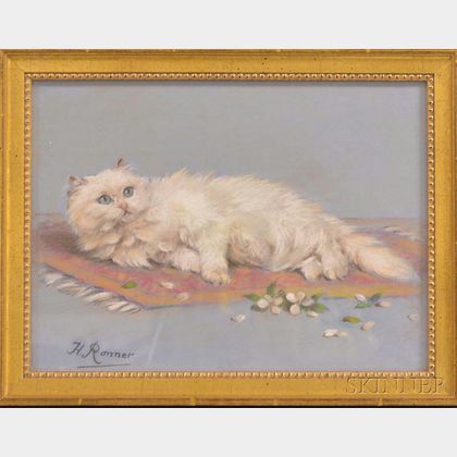 Attributed to Henriette Ronner (Dutch, 1821-1909) Portrait of a Recumbent Cat.