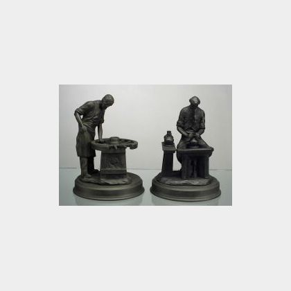 Two Wedgwood Black Basalt &#34;Skills of the Nation&#34; Series Figures