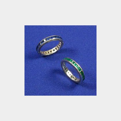 Two Sapphire and Emerald Eternity Bands