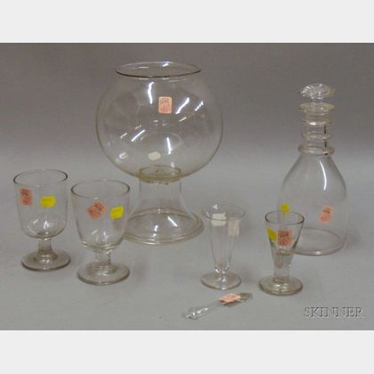 Seven Pieces Colorless Blown Glassware