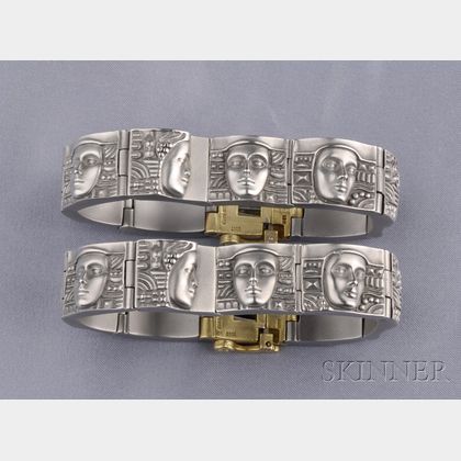 Pair of Stainless Steel and 18kt Gold Bracelets, Kieselstein-Cord