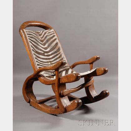 Whimsical Elmwood and Zebra-skin Upholstered Rocking Chair