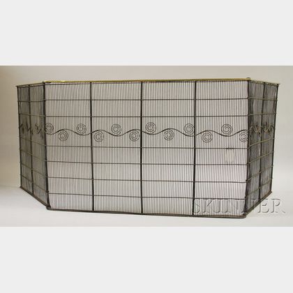 Brass and Wire Folding Three-Panel Fireplace Screen