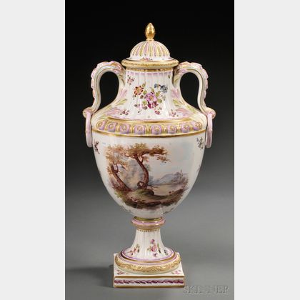 French Earthenware Two-handled Vase and Cover