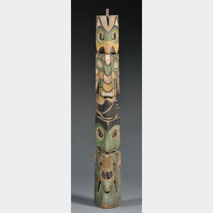 Northwest Coast-style Polychrome Carved Wood Totem Pole
