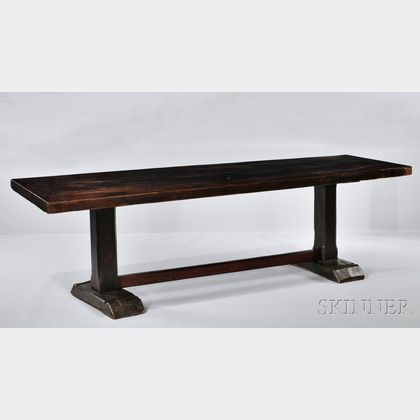 Mahogany-veneered and Oak Trestle Table