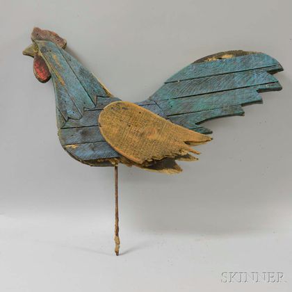 Folk Art Carved and Painted Rooster Weathervane