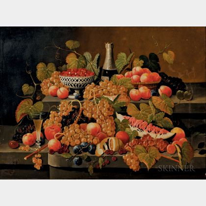 Attributed to Severin Roesen (German/American, 1815-1872) Sumptuous Still Life with Fruit and Wine