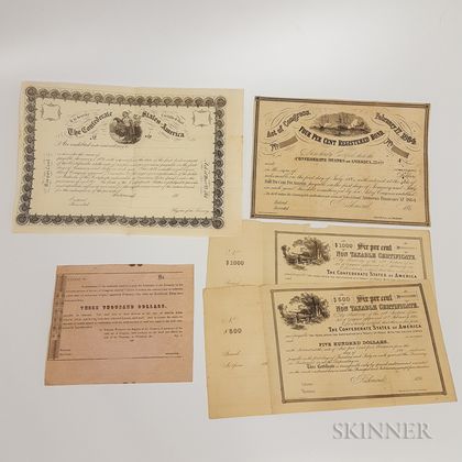 Five Confederate Certificates