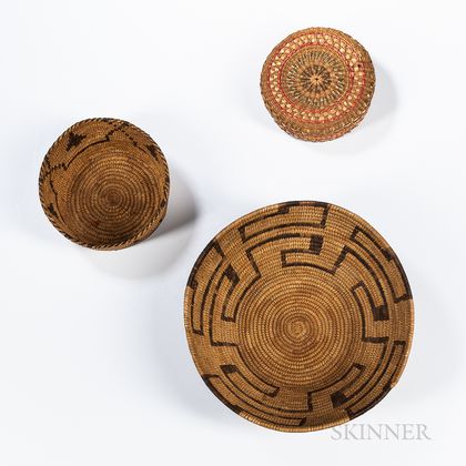 Two California Baskets and Small Lidded Basket