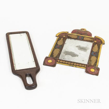 Painted Tin Mirror and a Wooden Mirror