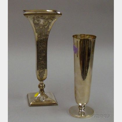 German .800 Silver Cylinder Vase and a Silver Plated Vase. Estimate $125-150